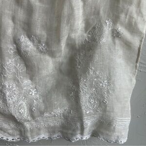 Sheer Embroidered Beaded Scarf Cottagecore Romantic Ivory Wedding 76”x23”